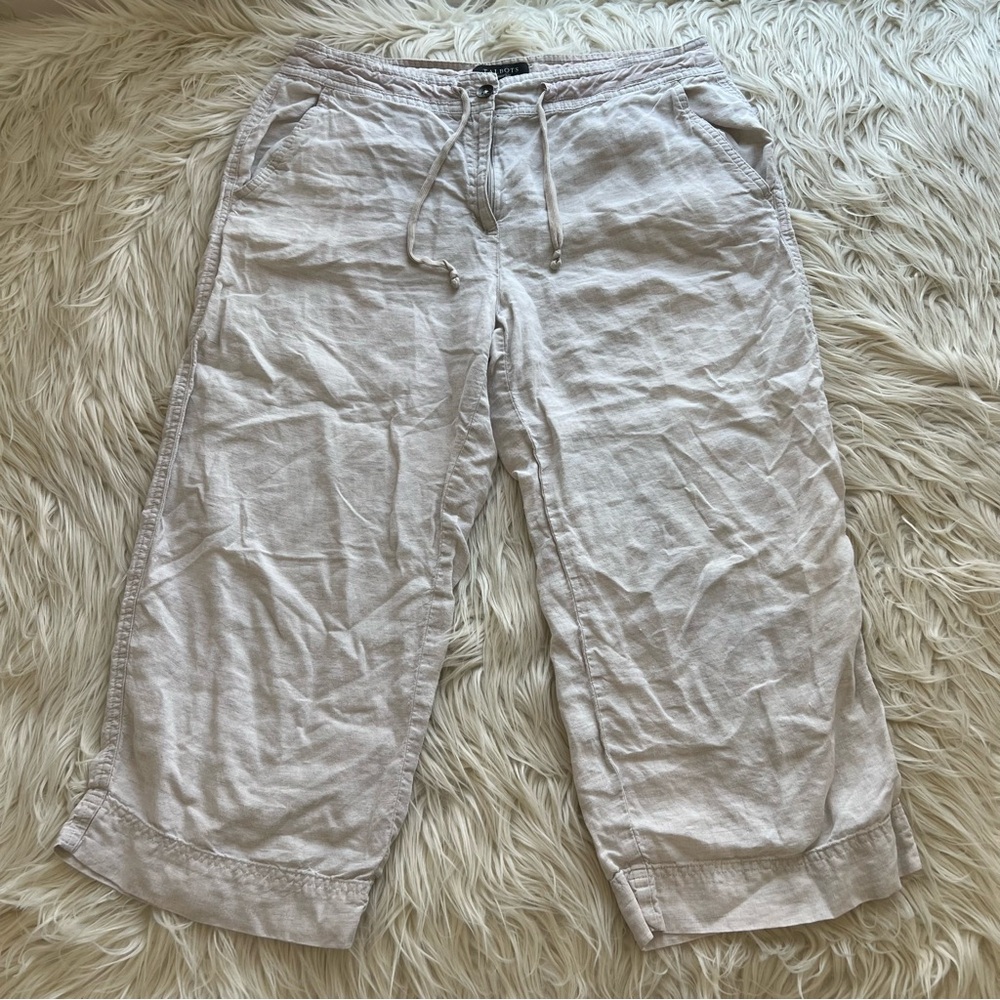 Talbots Irish Linen Capris Capri Pants Beige Pockets Drawstring Women's Size 12